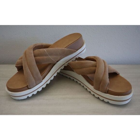 Roxy ARJL200806 Women's Sz 10 Tan Veria Suede Cross-Over Strap Slide Sandals - Picture 2 of 10